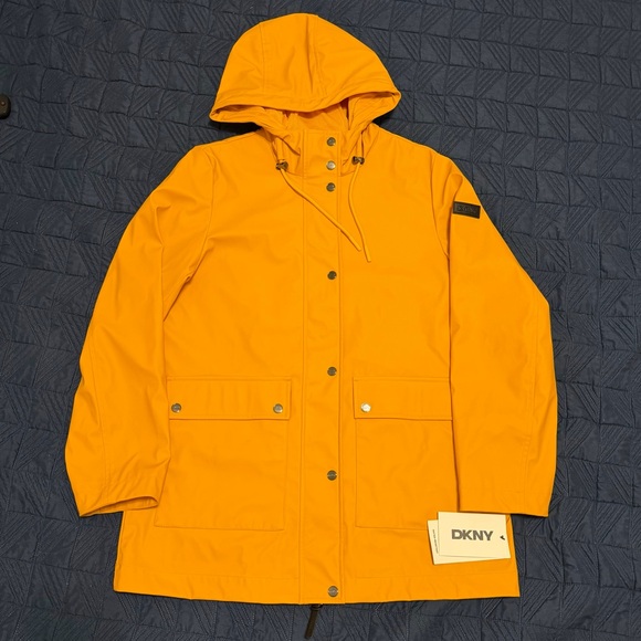DKNY Yellow Nautical Waterproof Hooded Rain Jacket Coat - DL5MPW27 - Small - Picture 9 of 13
